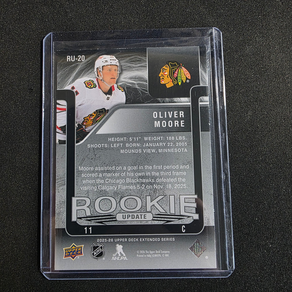 2024-25 Upper Deck Rookie Update Oliver Moore 0064/1999 RC Chicago Blackhawks