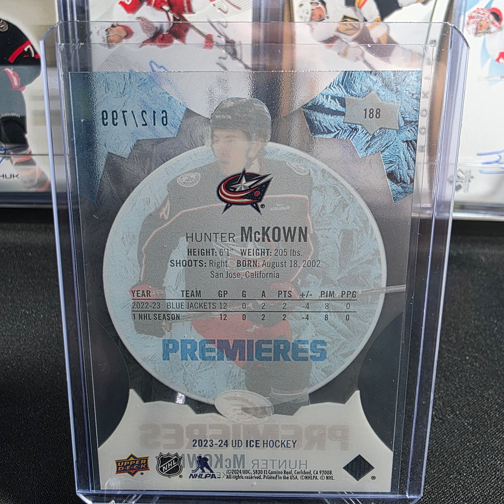 2023-24 Upper Deck Ice Hunter McKown #188 Ice Premieres 612/799 Columbus Blue Jackets RC