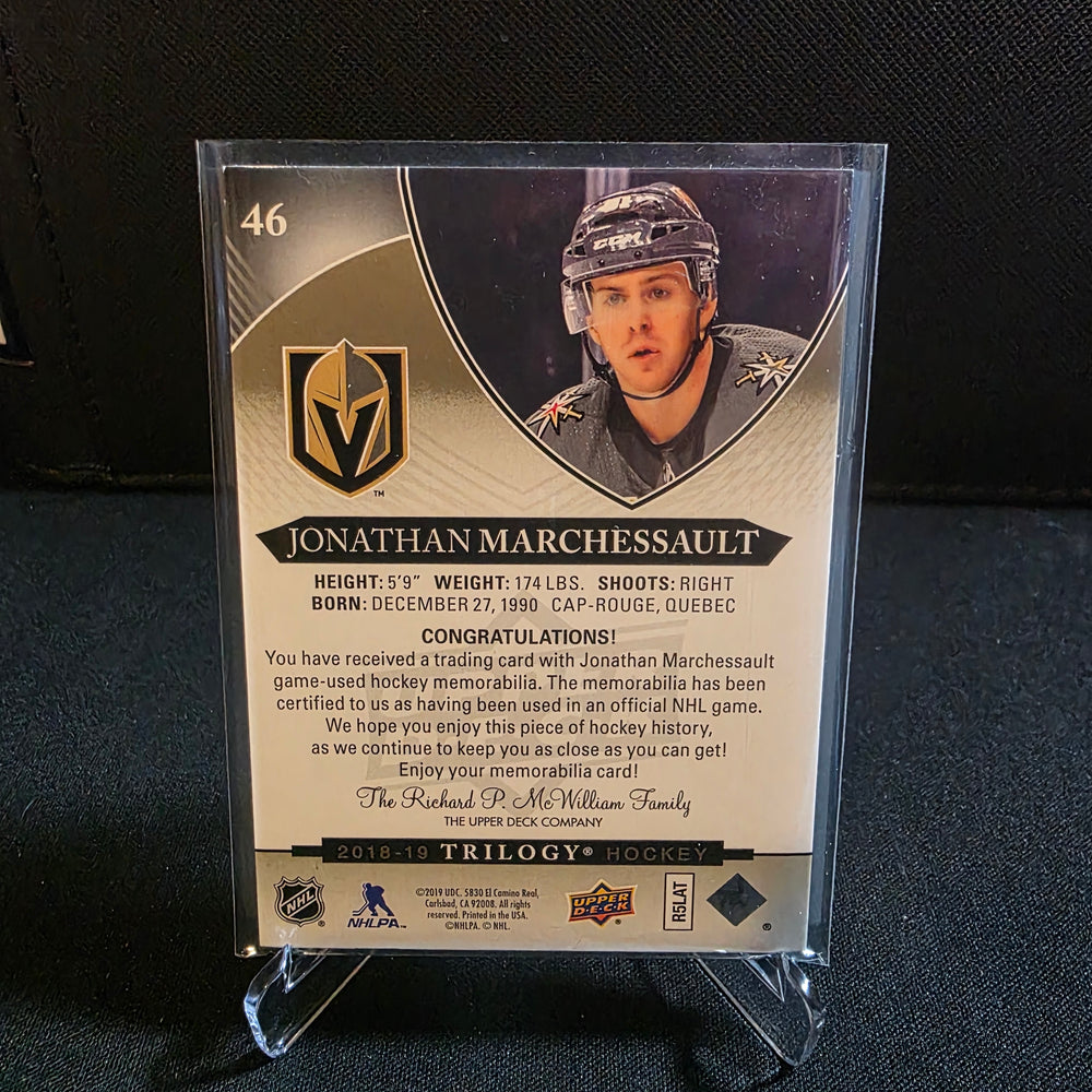 2018-19 UD Trilogy Jonathan Marchessault Premium Patch 36/48 48 Assists 46 VGK