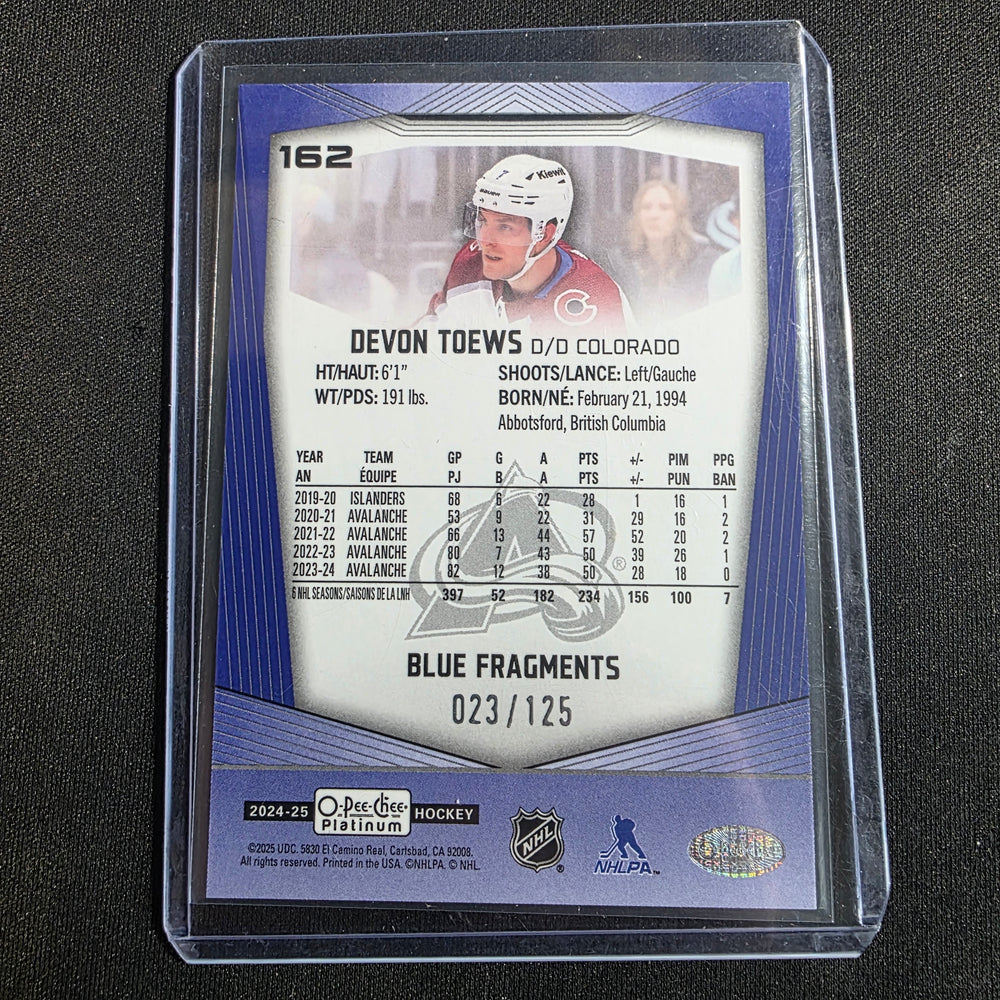 2024-25 O-Pee-Chee Platinum Blue Fragments Devon Toews 023/125 #162 Colorado Avalanche