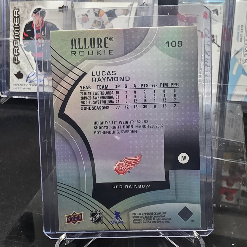 2021-22 Upper Deck Allure Lucas Raymond #109 Red Rainbow Rookie Detroit Red Wings