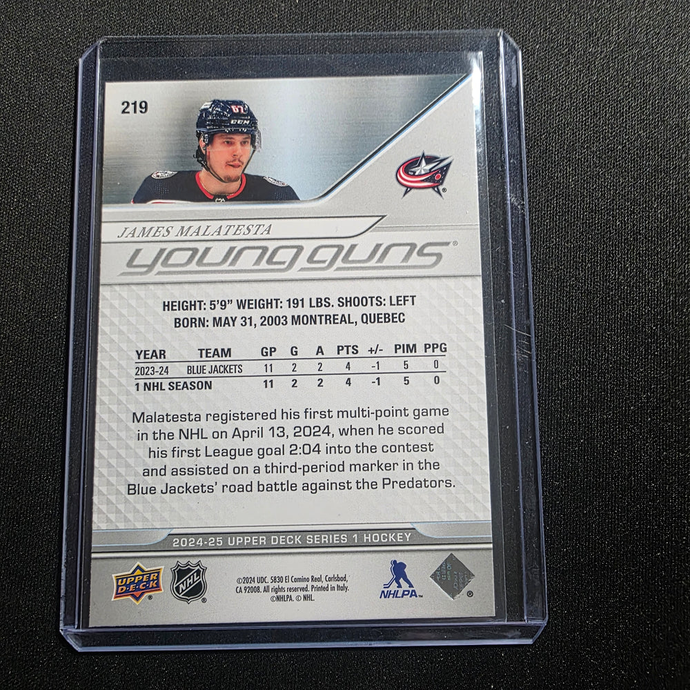 2024-25 UD Series 1 James Malatesta Young Guns #219 Columbus Blue Jackets
