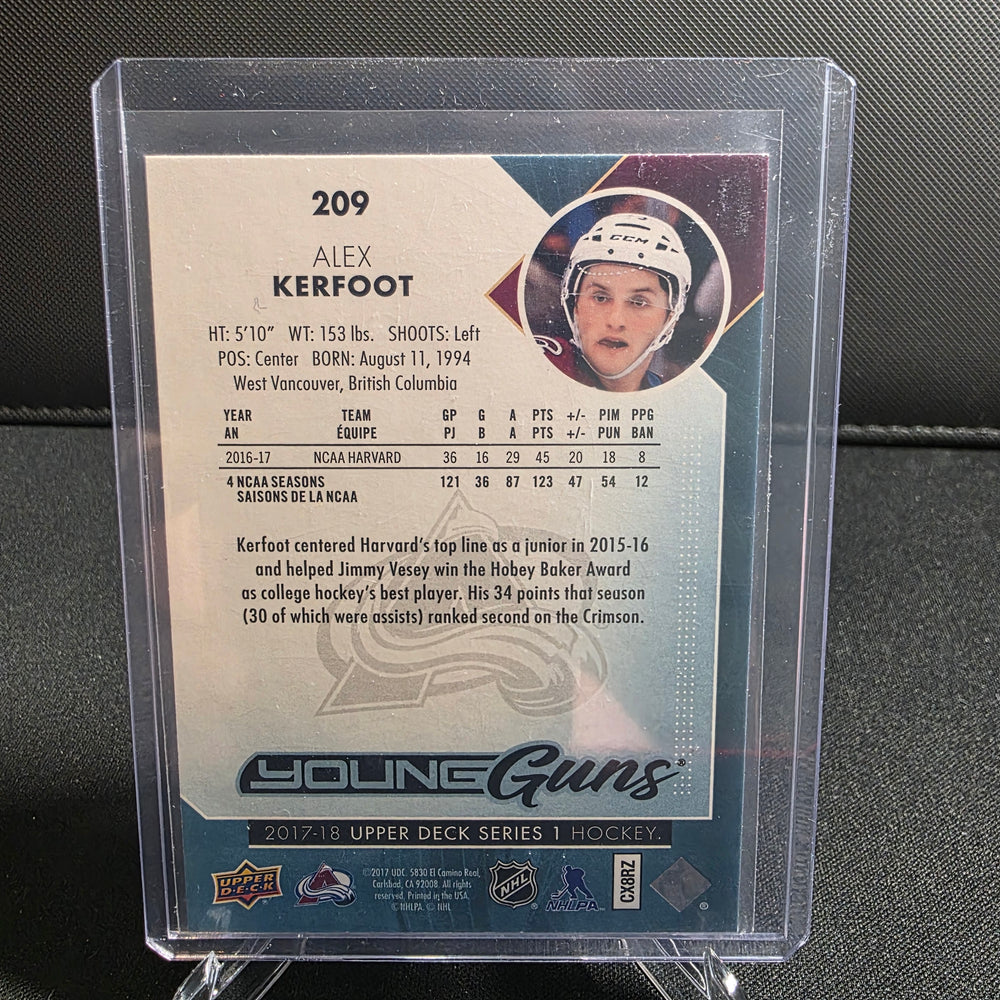 2017-18 Upper Deck Series 1 Alex Kerfoot Young Guns RC 209 Avalanche