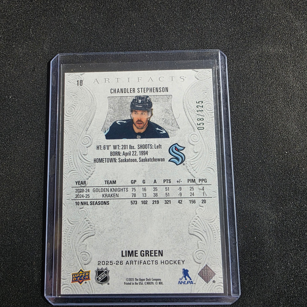 2025-26 Upper Deck Artifacts Lime Green #10 Chandler Stephenson 058/125 Seattle Kraken