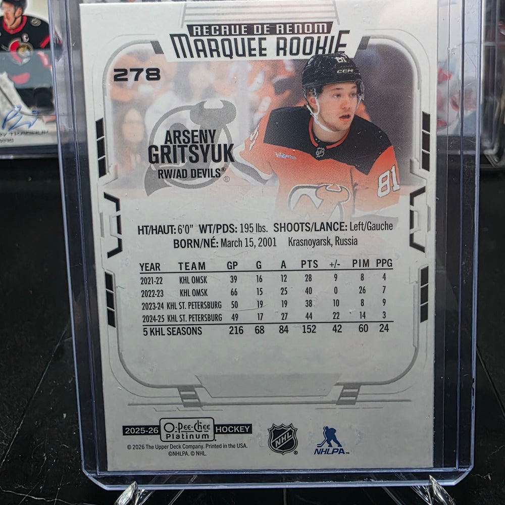 2025-26 O-Pee-Chee Platinum Arseny Gritsyuk #278 Marquee Rookie New Jersey Devils