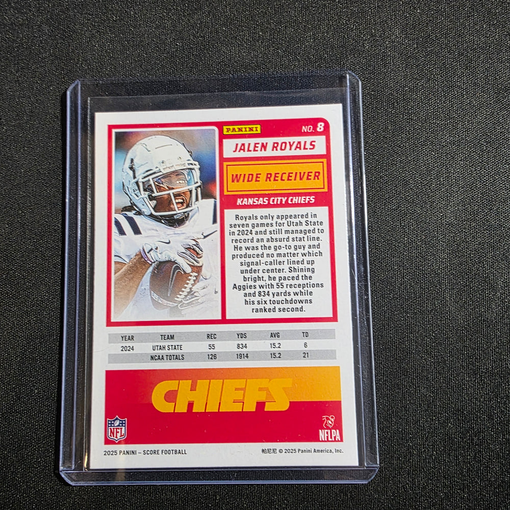 2025 Panini Score #8 Jalen Royals RC Kansas City Chiefs WR Rookie