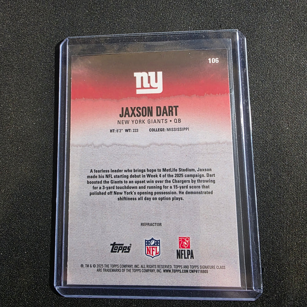 Topps 2025 Signature Class Jaxson Dart Chrome Rookie Refractor #106 NY Giants