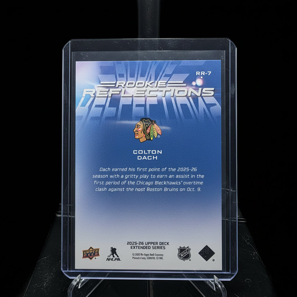 2025-26 Upper Deck Extended Series Colton Dach #RR-7 Rookie Reflections Chicago Blackhawks