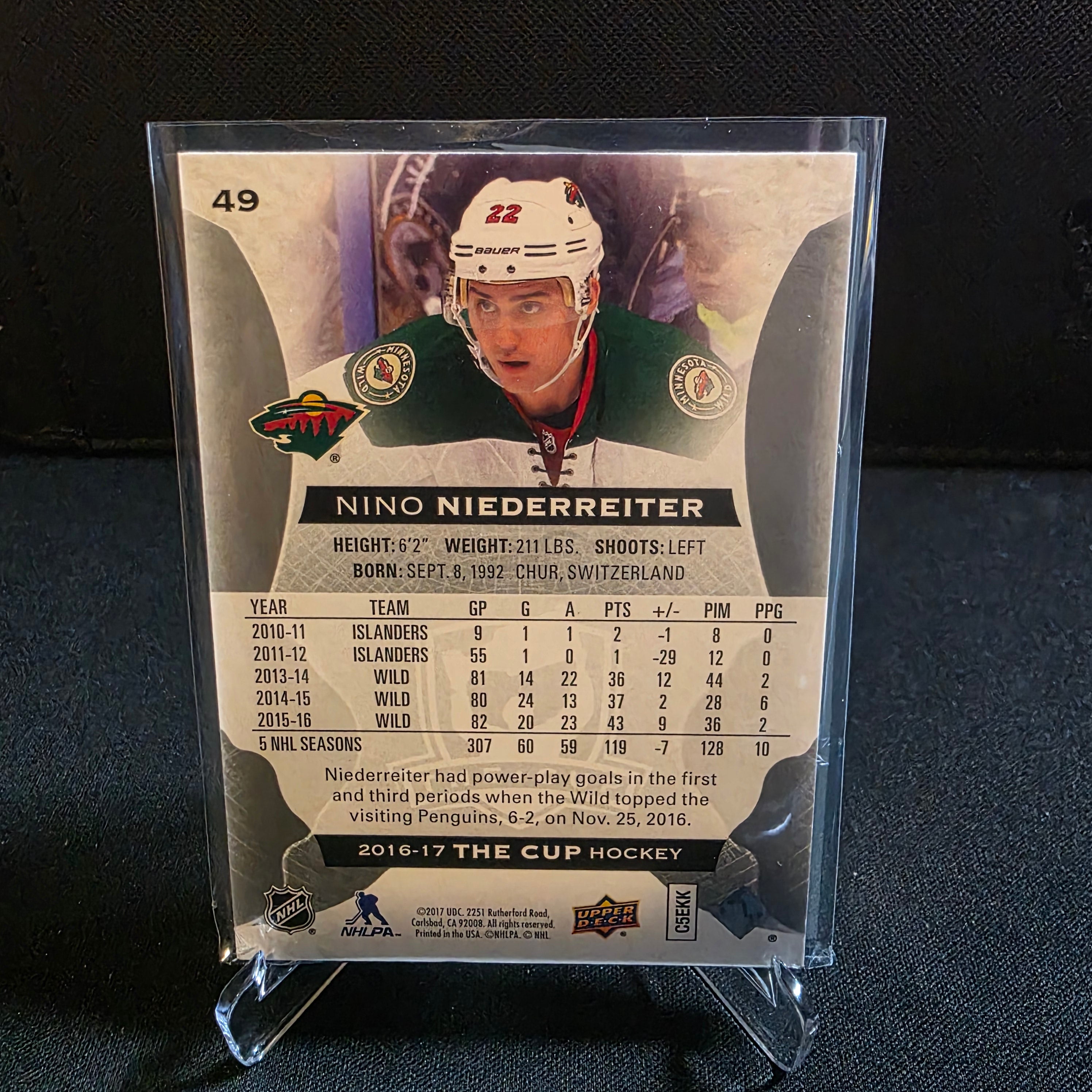 2016-17 UD The Cup Nino Niederreiter 228/249 Patch 49 Minnesota Wild