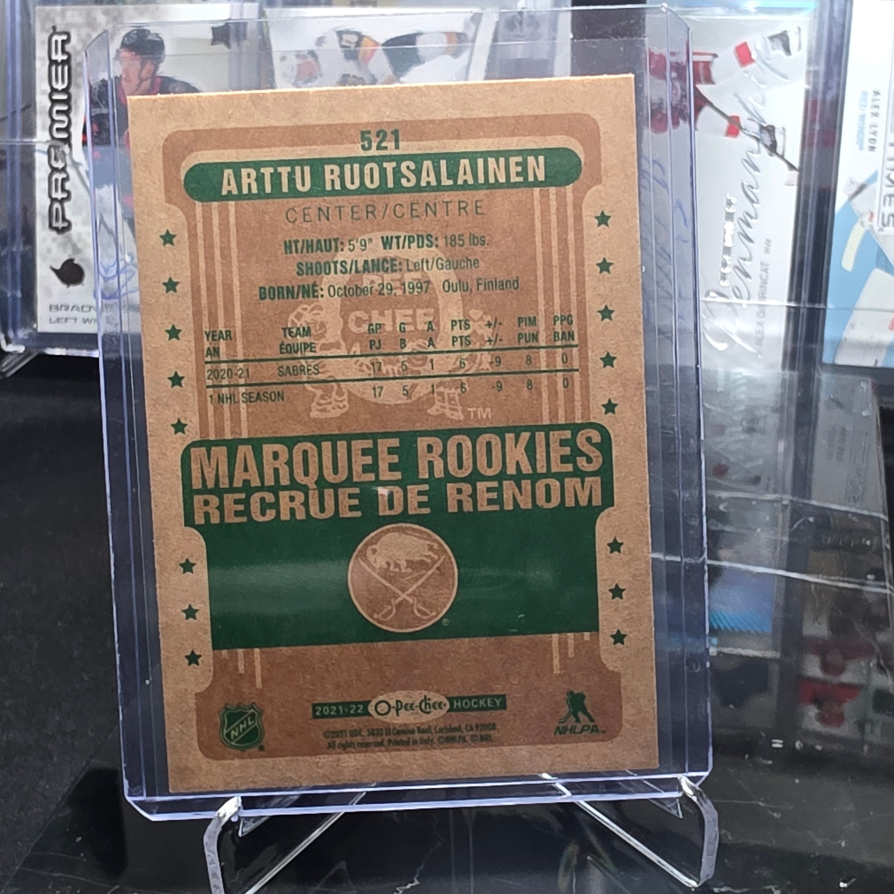 2021-22 O-Pee-Chee Arttu Ruotsalainen #521 Marquee Rookies Retro Buffalo Sabres