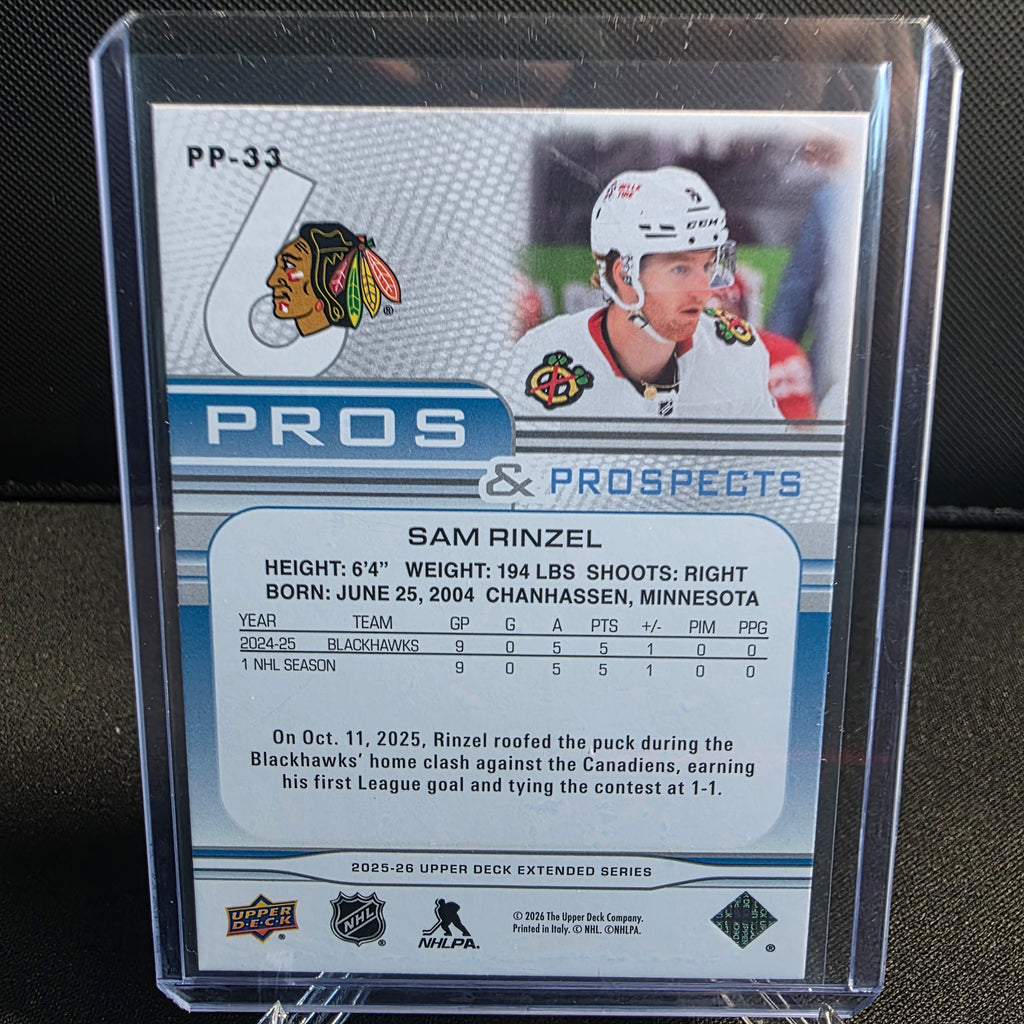 2025-26 Upper Deck Extended Series Pros & Prospects PP-33 Sam Rinzel Blackhawks