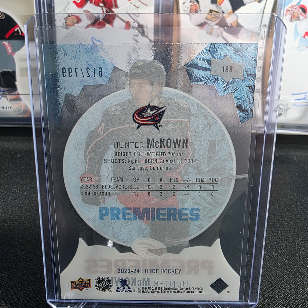 2023-24 Upper Deck Ice Hunter McKown #188 Ice Premieres 612/799 Columbus Blue Jackets RC