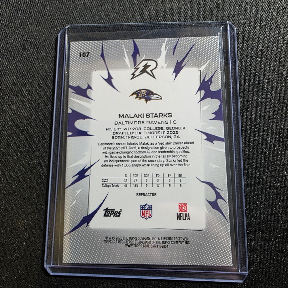 Topps Malaki Starks Rookie Refractor Baltimore Ravens #107 NFL Football Card