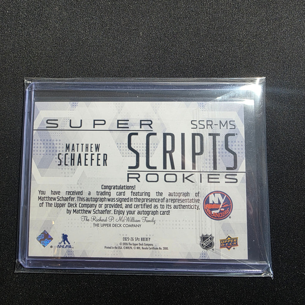 2025-26 Matthew Schaefer Rookie super Scripts