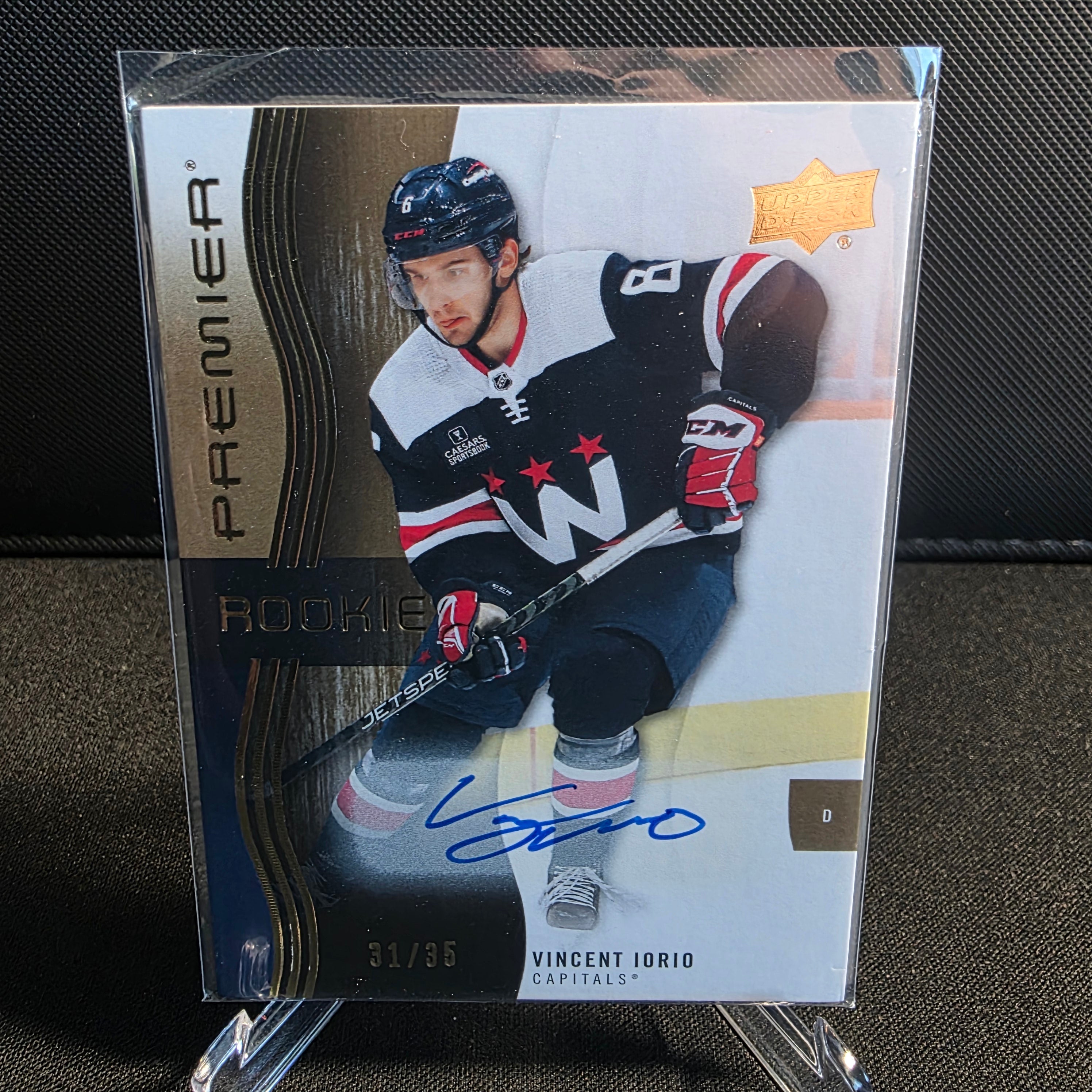 2023-24 Upper Deck Premier Rookie Auto 102 Vincent Iorio /35 Washington Capitals