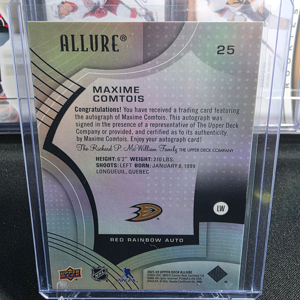 2021-22 Upper Deck Allure Maxime Comtois #25 Red Rainbow Autograph Anaheim Ducks