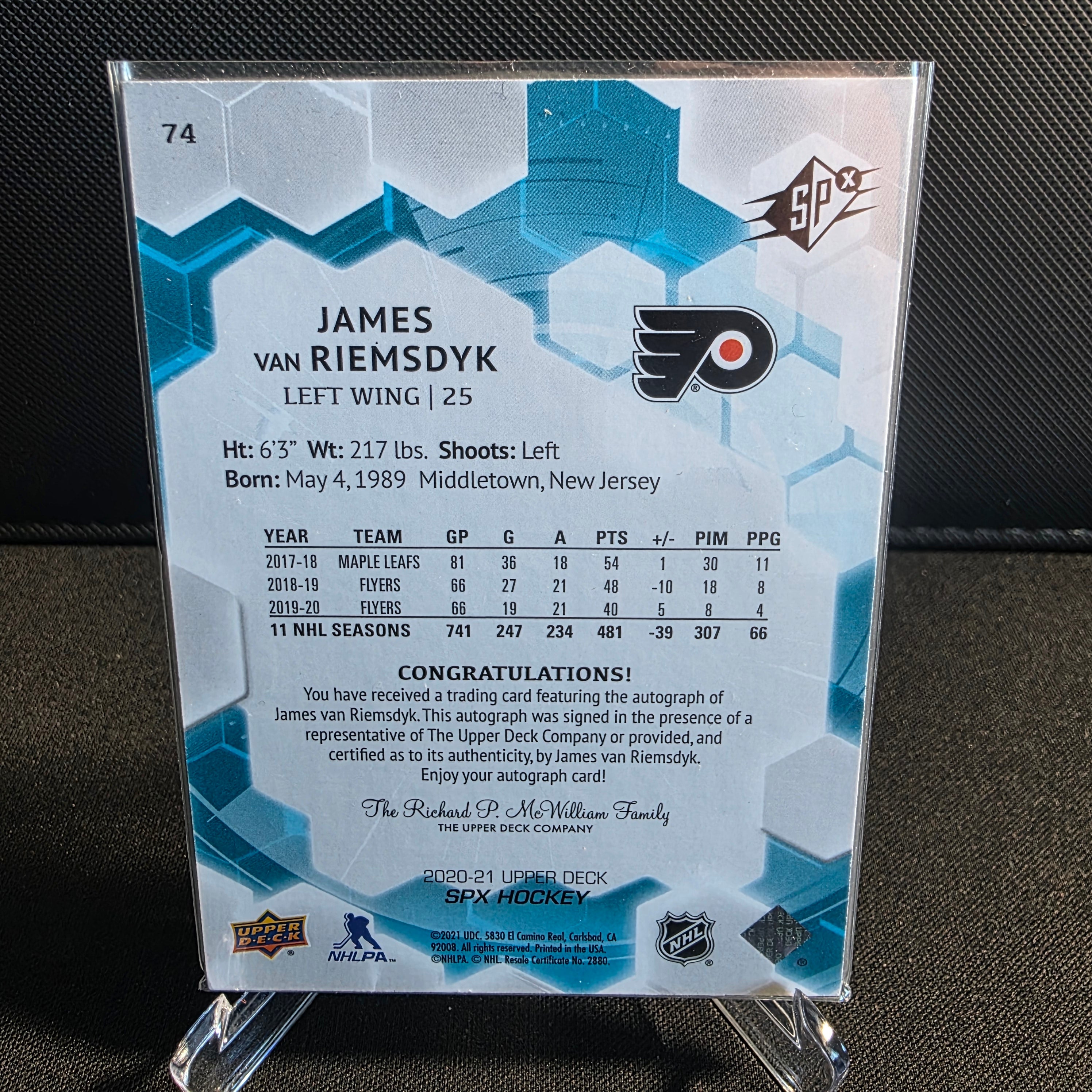 2020-21 Upper Deck SPX 74 James van Riemsdyk Autograph Philadelphia Flyers