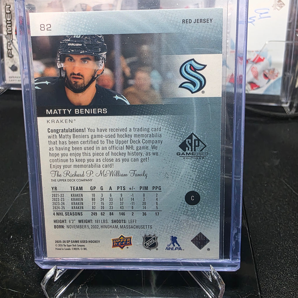 2025-26 SP Game Used 82 Matty Beniers Red Jersey Seattle Kraken
