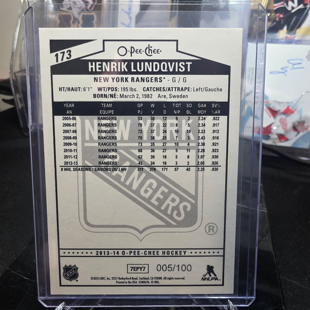 2013-14 O-Pee-Chee Black Rainbow 173 Henrik Lundqvist New York Rangers 005/100