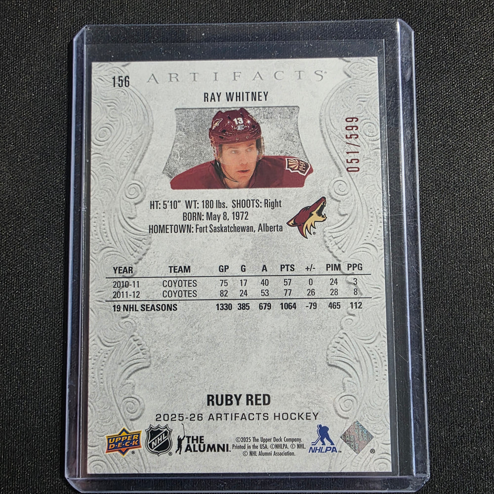 2025-26 UD Artifacts Ruby Red #156 Ray Whitney 051/599 Coyotes