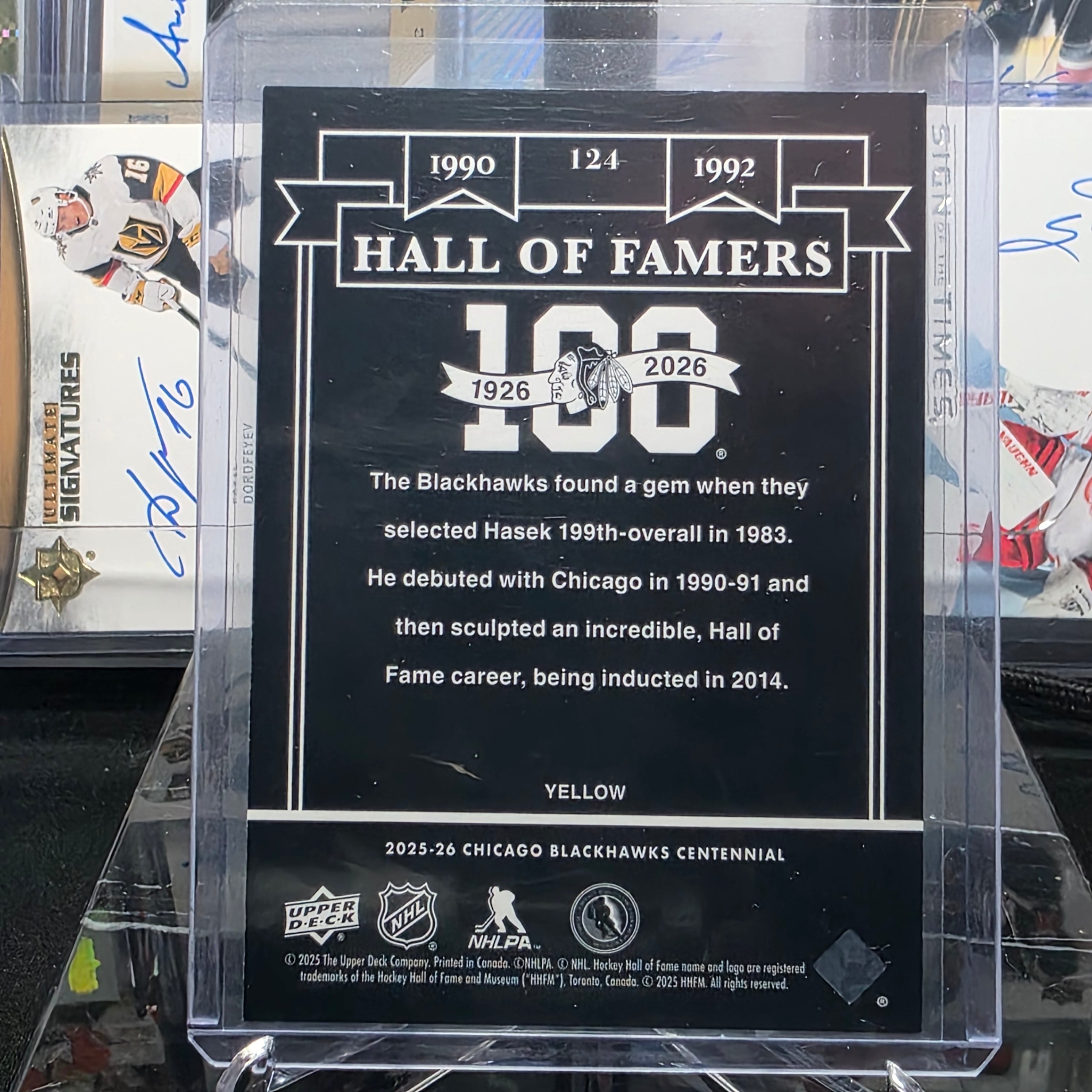 2025-26 Upper Deck Chicago Blackhawks Centennial Dominik Hasek Hall of Famers Yellow (Blackhawks)