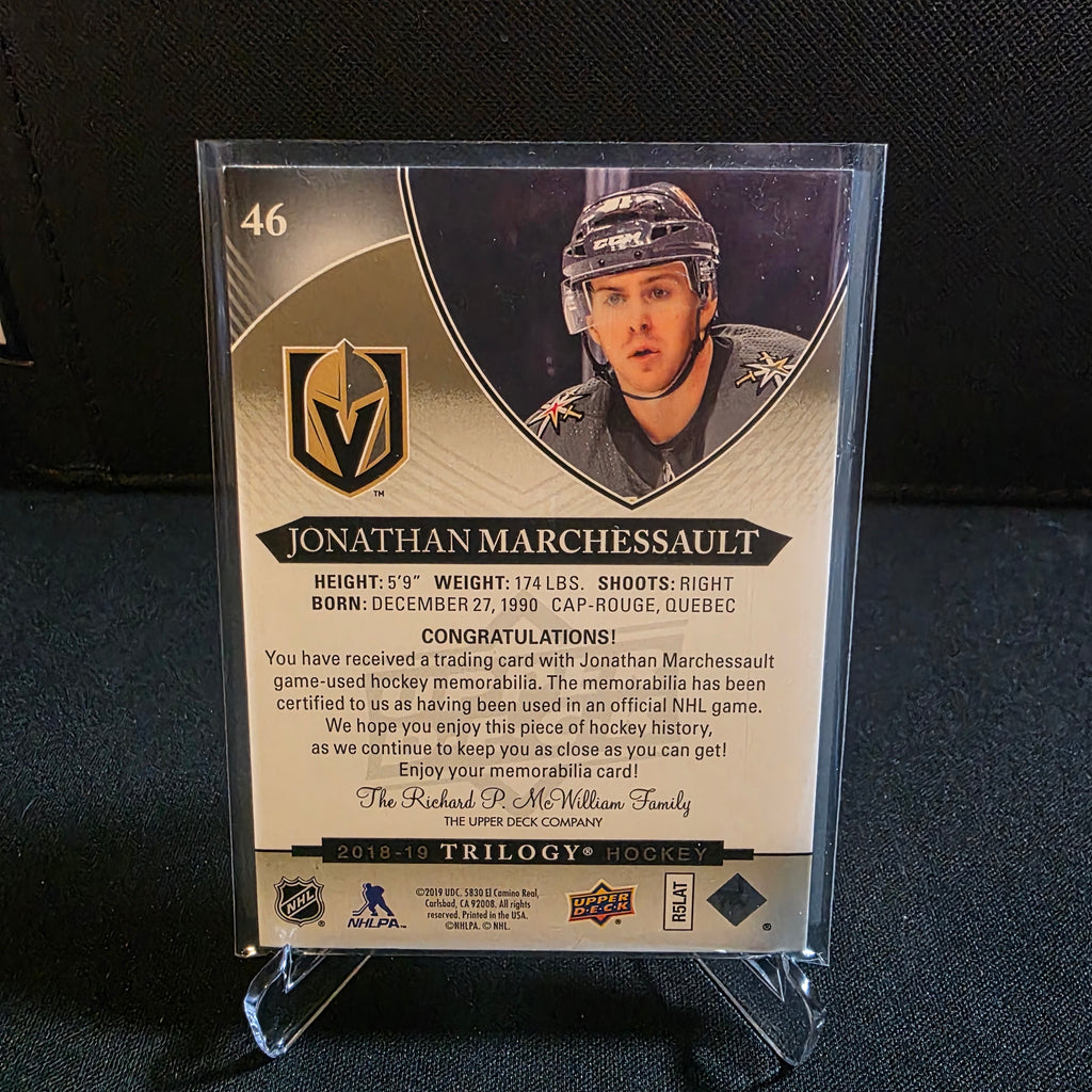 2018-19 UD Trilogy Jonathan Marchessault Premium Patch 36/48 48 Assists 46 VGK