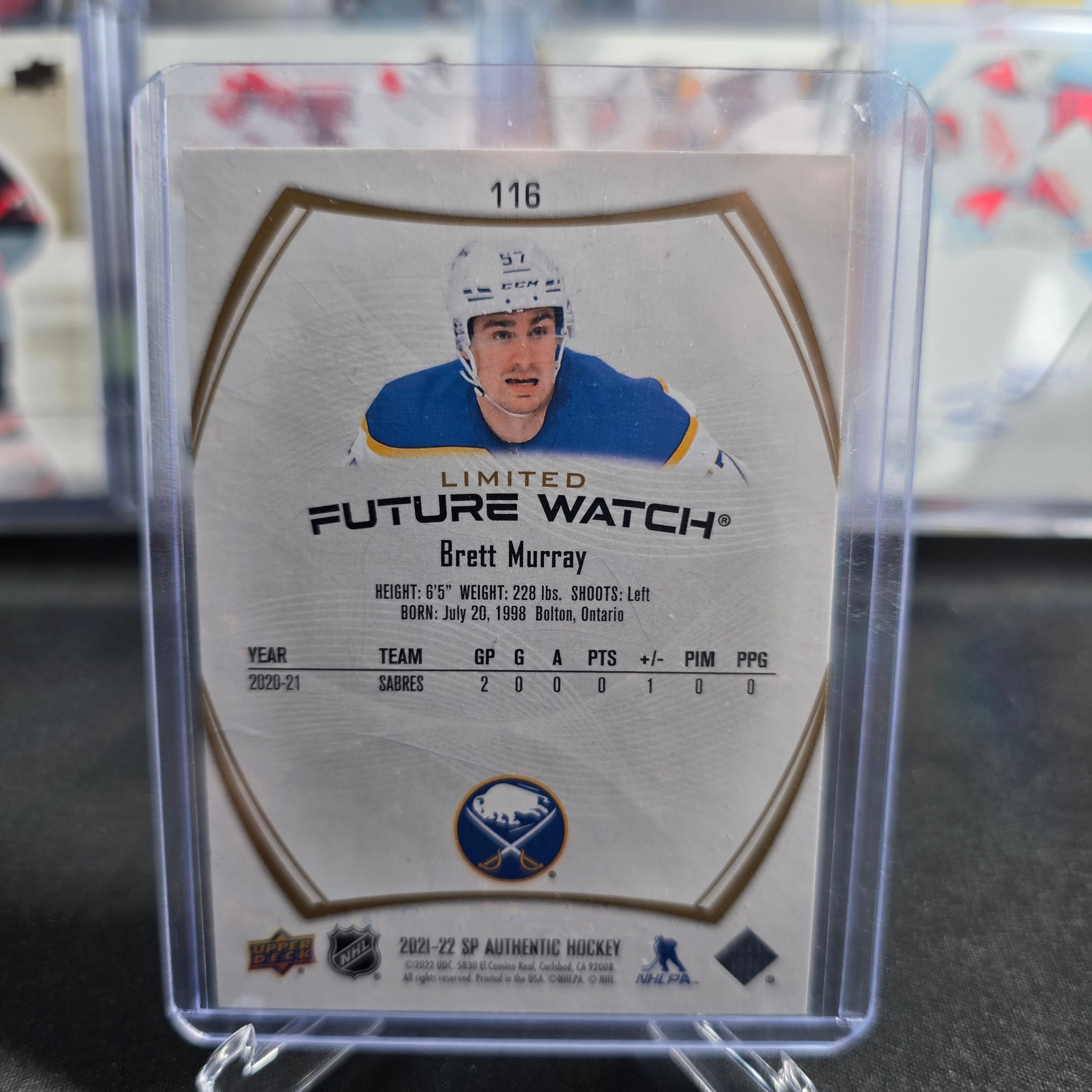 2021-22 SP Authentic Brett Murray #116 Limited Future Watch 75/99 Buffalo Sabres RC