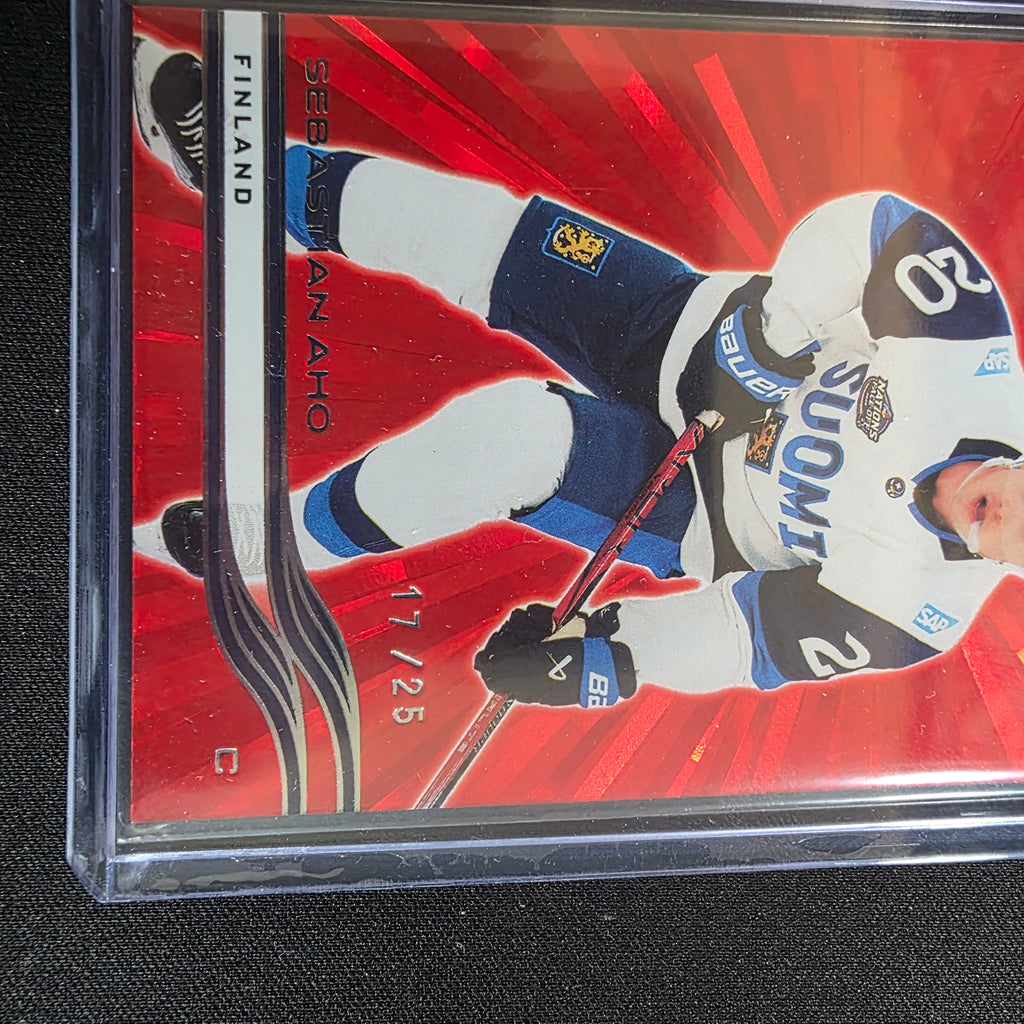 2025-26 UD Extended Sebastian Aho Outburst Red 17/25 #670 Finland 4 Nations