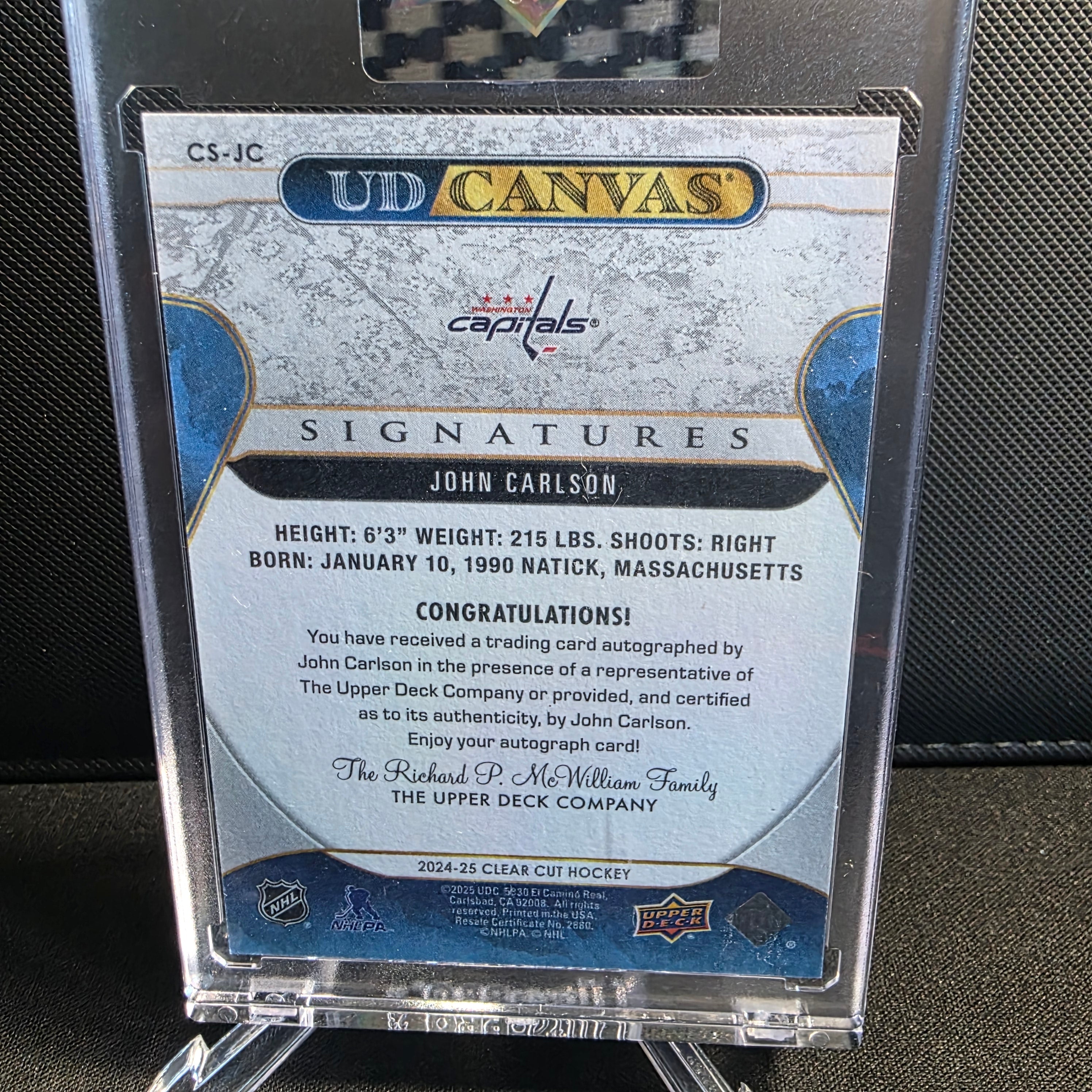2024-25 Upper Deck Clear Cut UD Canvas Signatures AUTO John Carlson /74