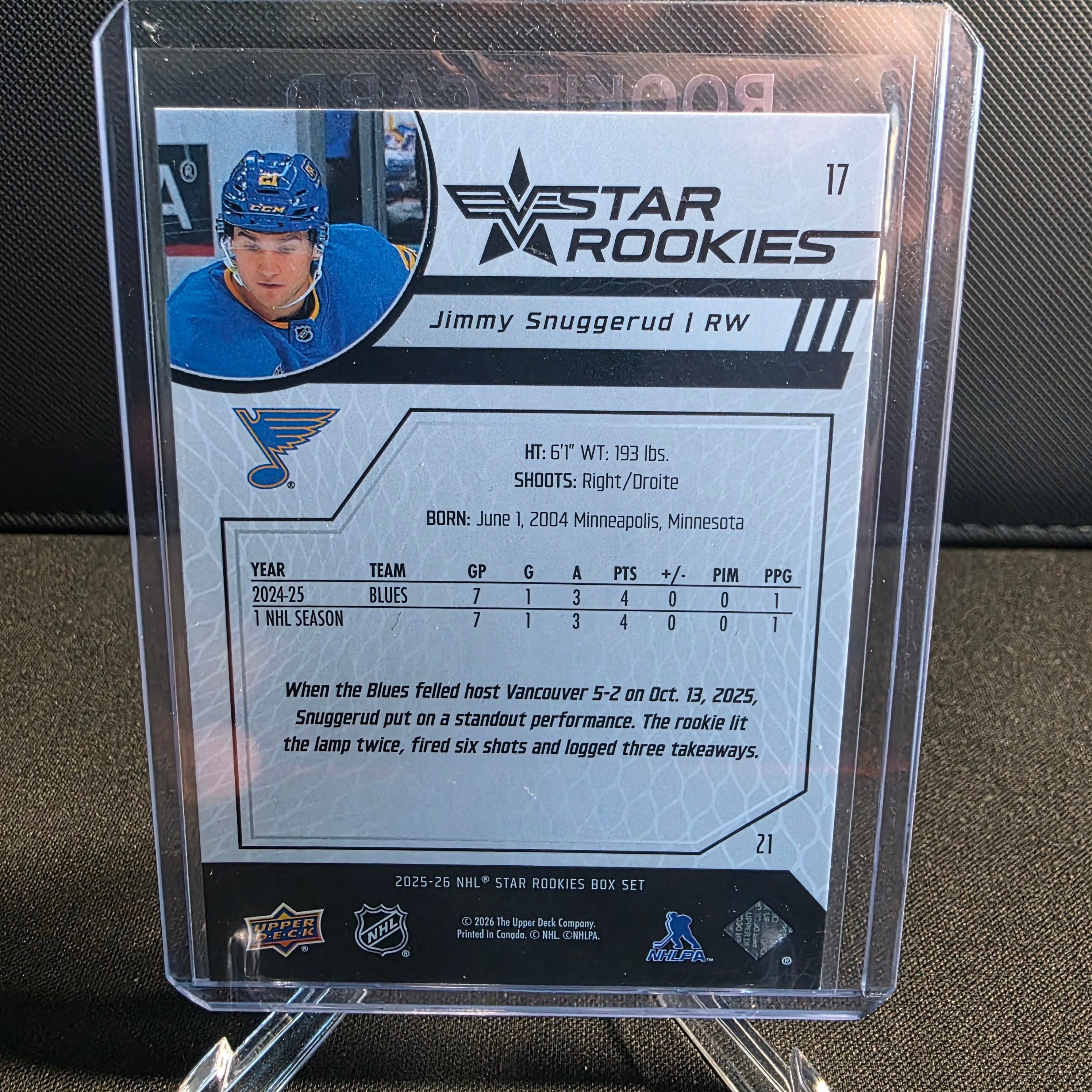2025-26 Upper Deck Star Rookies Box Set 17 Jimmy Snuggerud St. Louis Blues