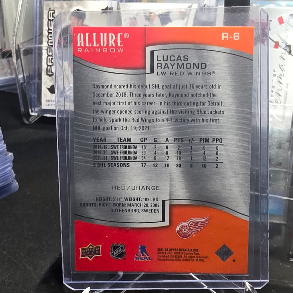 2021-22 Upper Deck Allure Lucas Raymond #R-6 Red/Orange Rainbow Detroit Red Wings