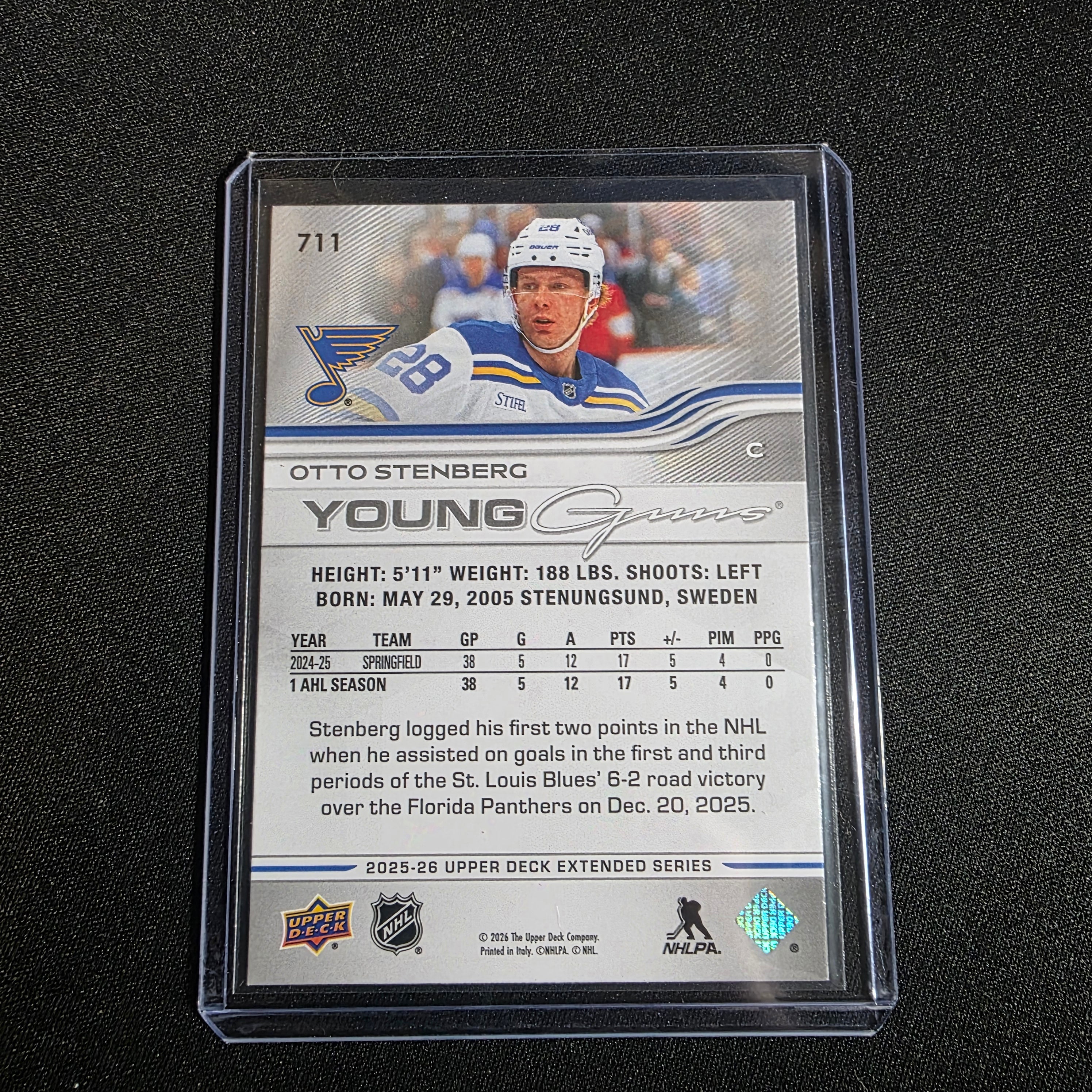 2025-26 Upper Deck Extended Series Young Guns 711 Otto Stenberg St. Louis Blues