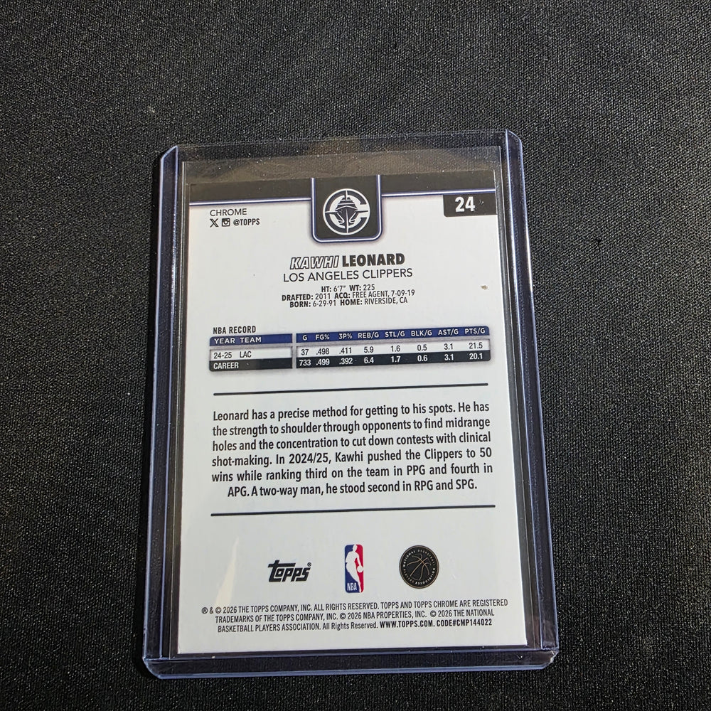 Kawhi Leonard 2025-26 Topps Chrome Update Red White and Blue Refractor #24