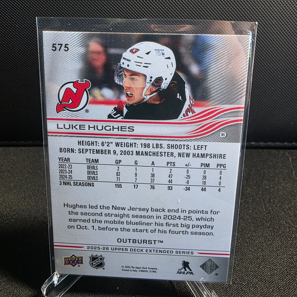 2025-26 Upper Deck Extended Series Outburst 575 Luke Hughes New Jersey Devils