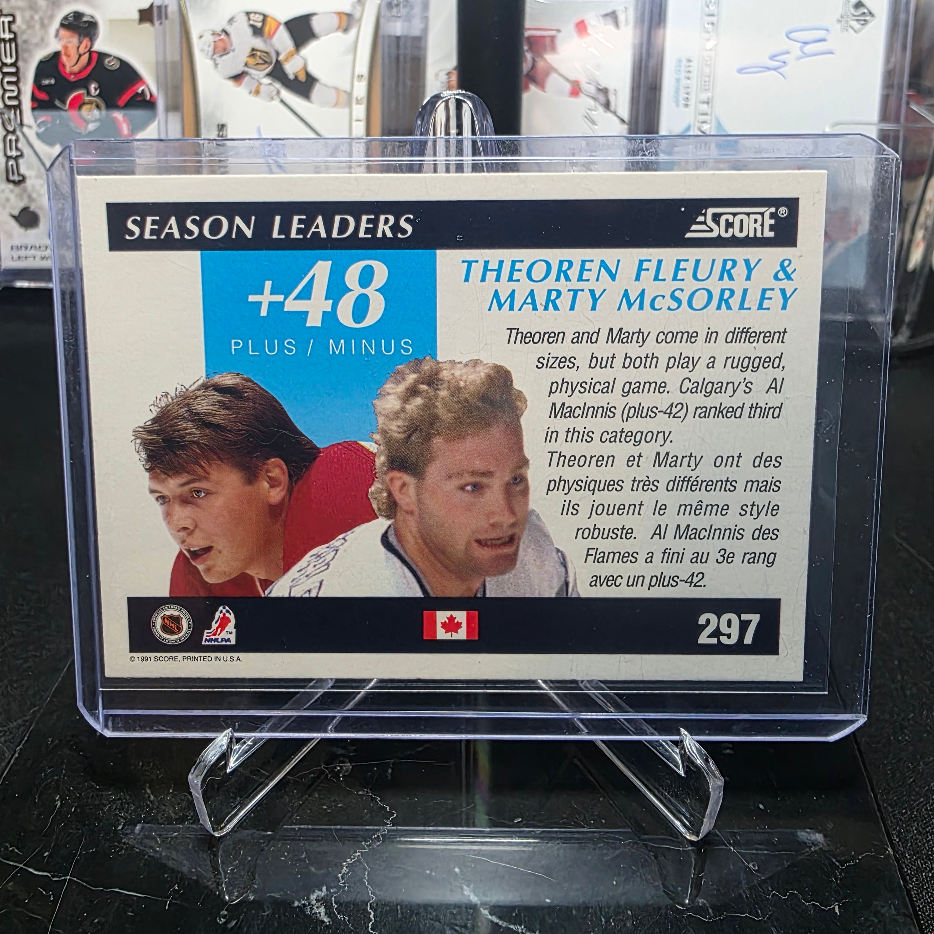 1991-92 Score Theoren Fleury / Marty McSorley #297 Season Leaders Plus/Minus Calgary Flames / Los Angeles Kings