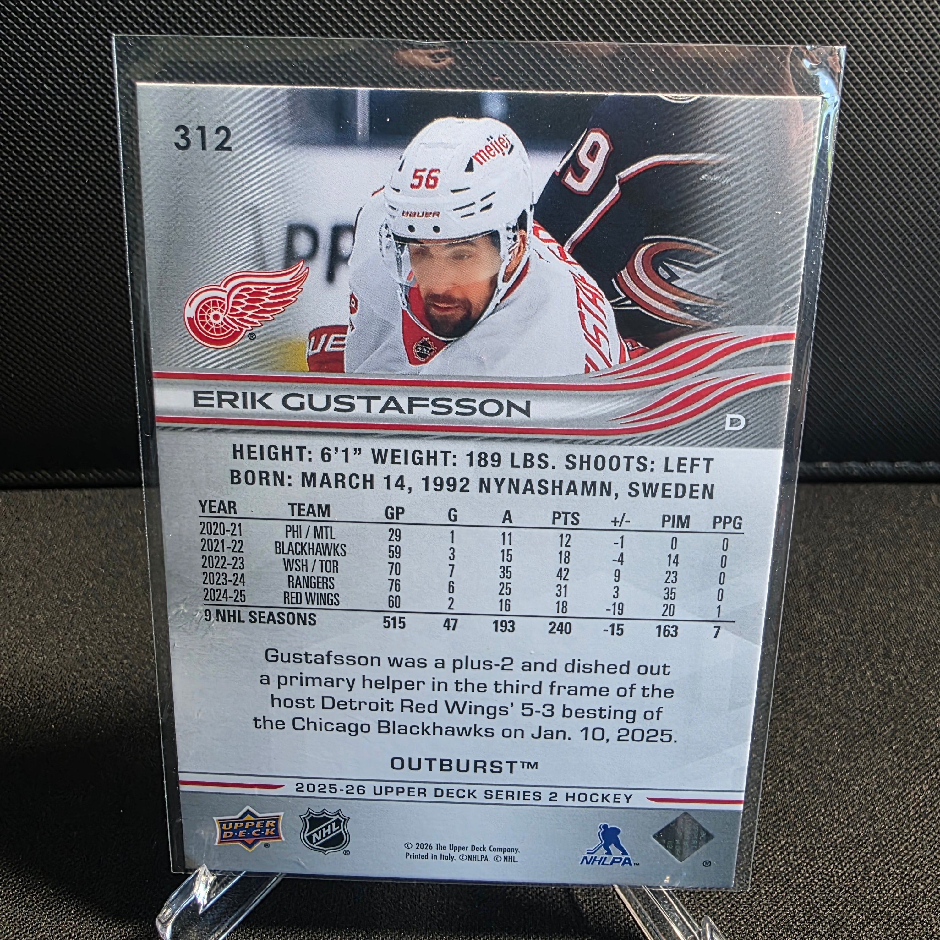 2025-26 Upper Deck Series 2 Outburst 312 Erik Gustafsson Detroit Red Wings
