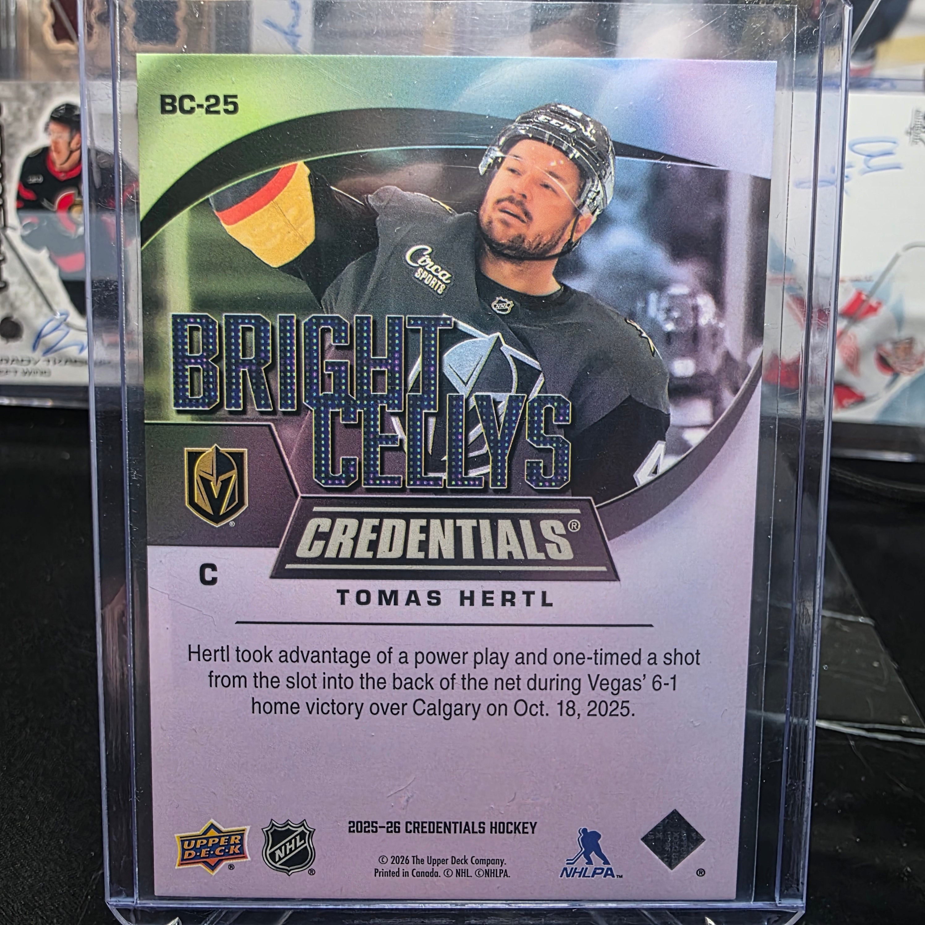 2025-26 Upper Deck Credentials Bright Cellys BC-25 Tomas Hertl Vegas Golden Knights