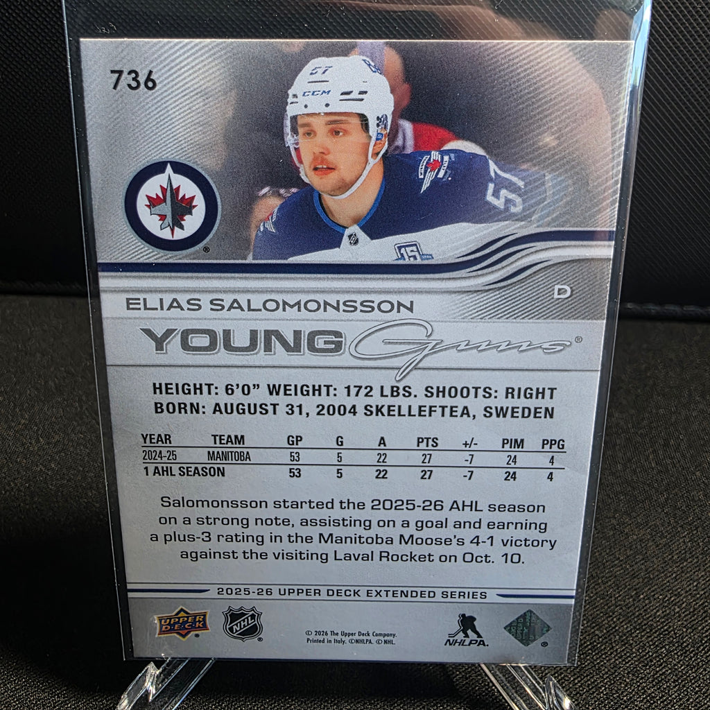 2025-26 Upper Deck Extended Series Young Guns 736 Elias Salomonsson Winnipeg Jets RC