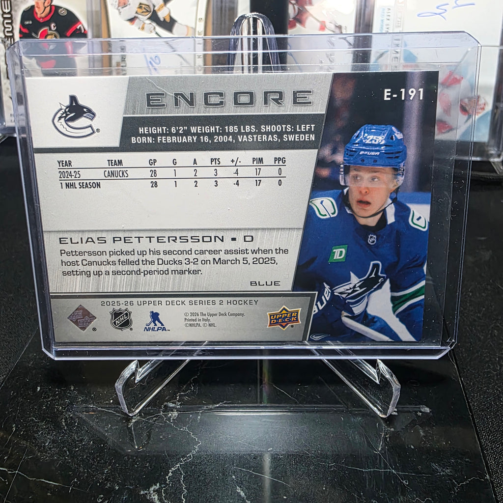 2025-26 Upper Deck Series 2 Elias Pettersson #E-191 Encore Blue Vancouver Canucks
