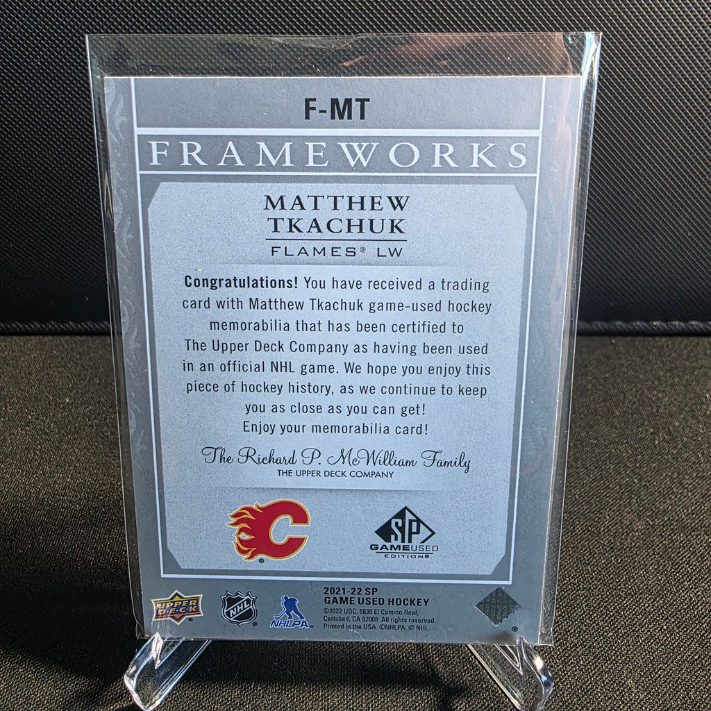 2021-22 Upper Deck SP Game Used Frameworks F-MT Matthew Tkachuk Game-Used Jersey Calgary Flames