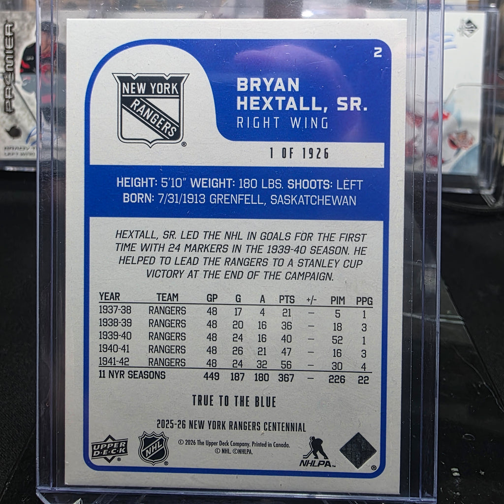 2025-26 Upper Deck New York Rangers Centennial 2 Bryan Hextall Sr.