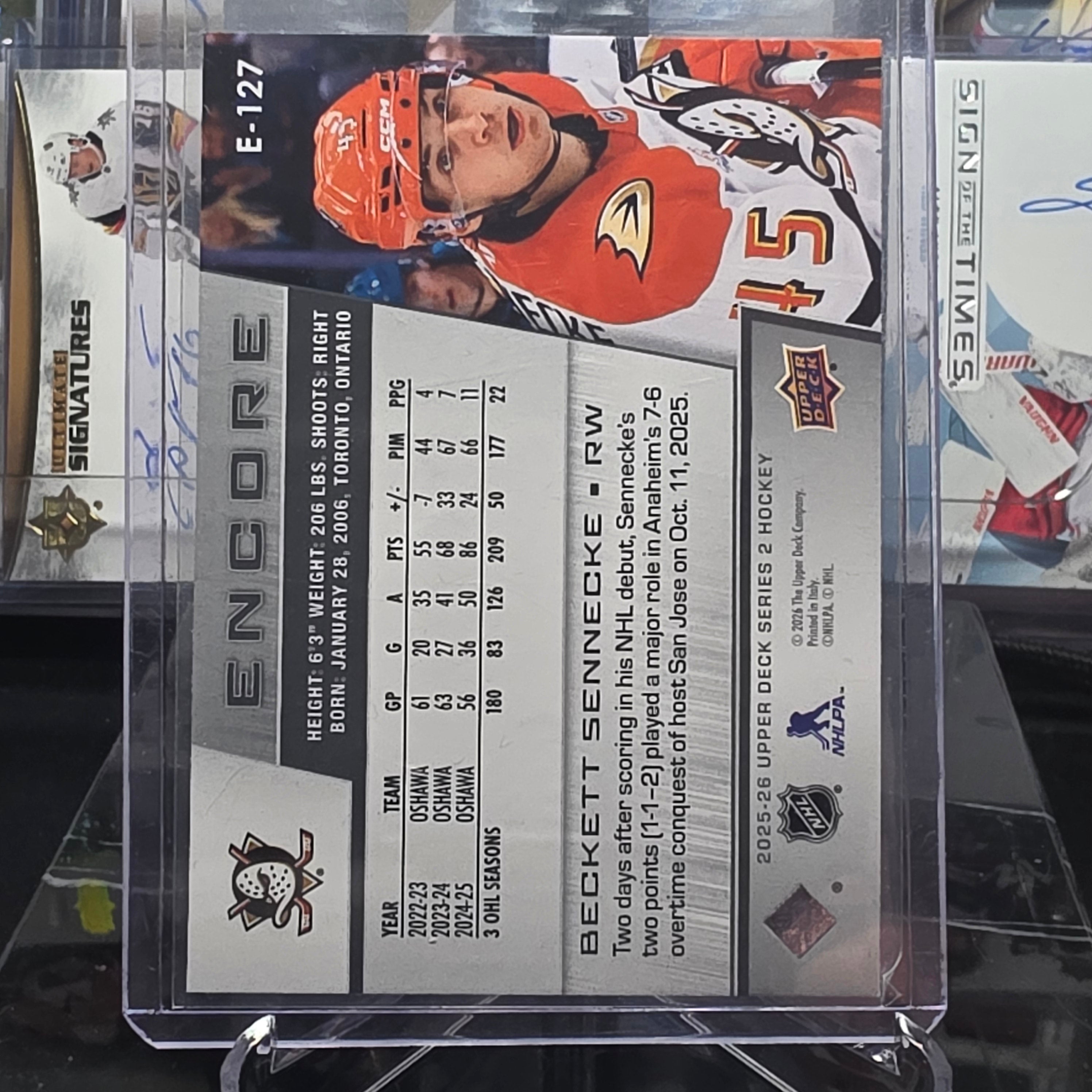 2025-26 Upper Deck Series 2 Encore #E-127 Beckett Sennecke Anaheim Ducks