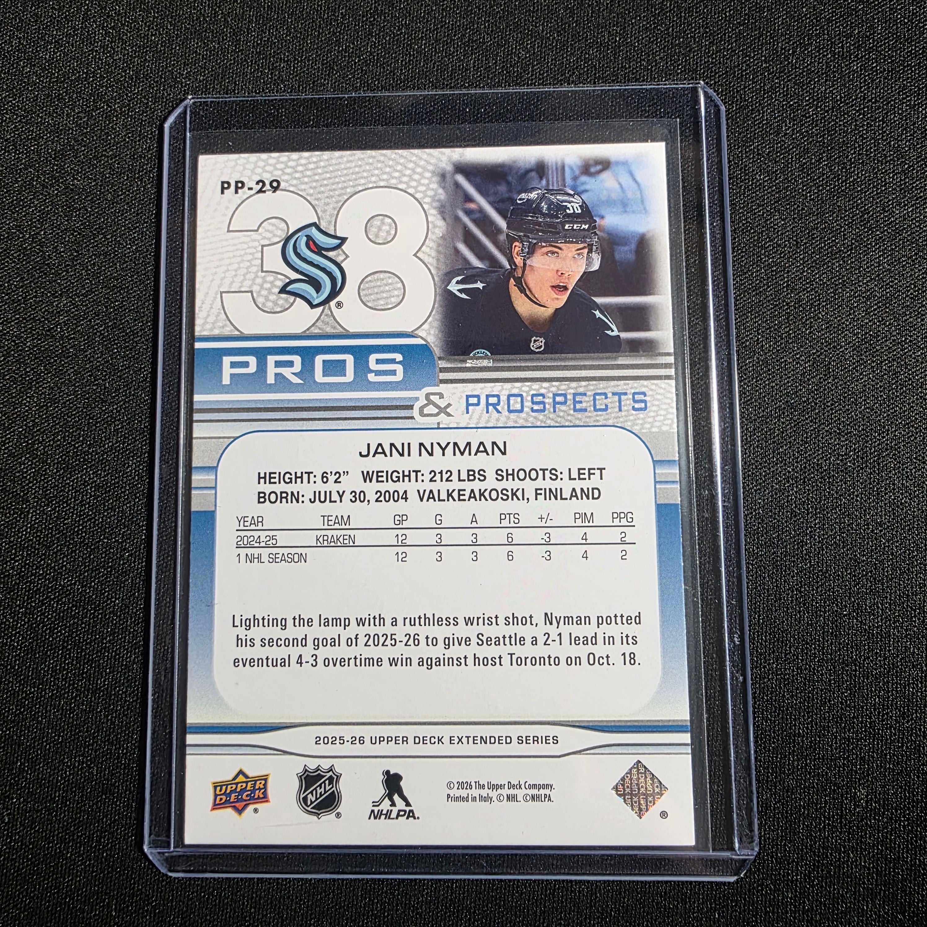 2025-26 Upper Deck Extended Series Pros & Prospects PP-29 Jani Nyman Seattle Kraken