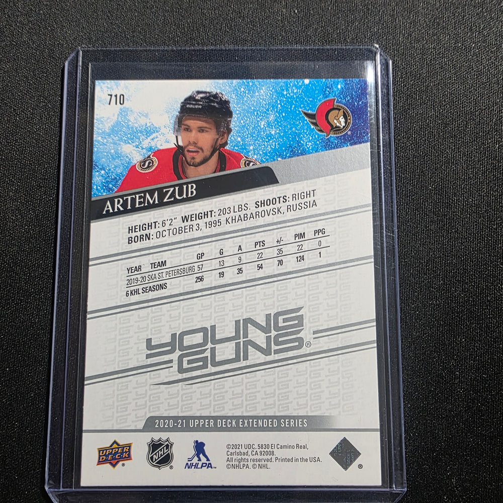 2020-21 UD Extended Artem Zub Young Guns #710 Ottawa Senators