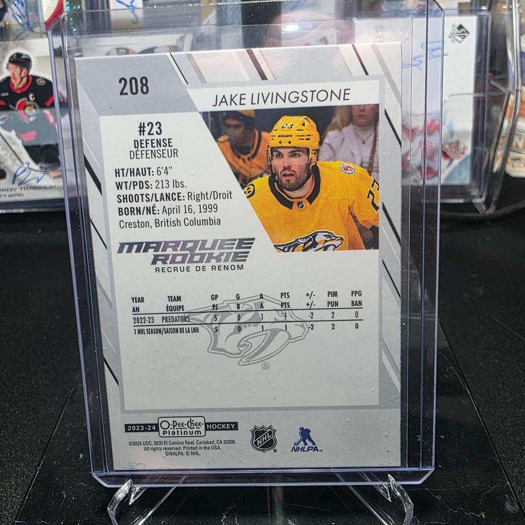 2023-24 O-Pee-Chee Platinum Jake Livingstone #208 Marquee Rookie Nashville Predators