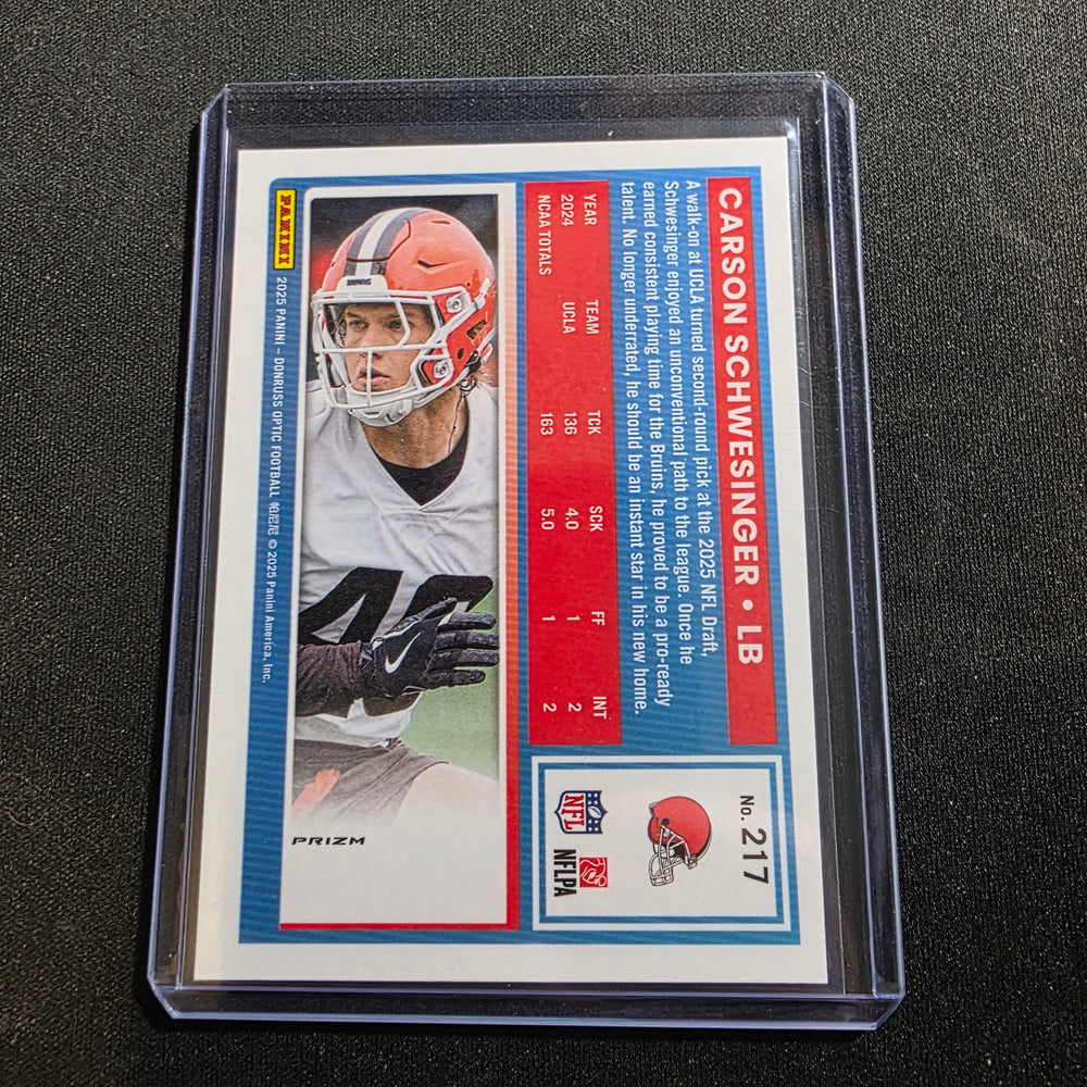 Carson Schwesinger 2025 Donruss Optic Rated Rookie #217 STARS Parallel SSP ROTY