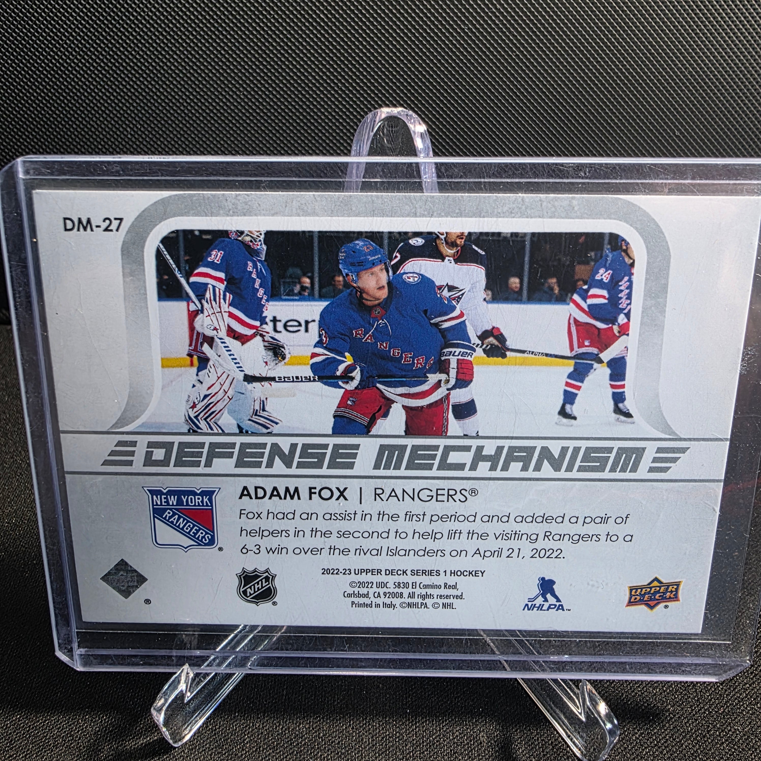2022-23 Upper Deck Series 1 Defense Mechanism DM-27 Adam Fox New York Rangers