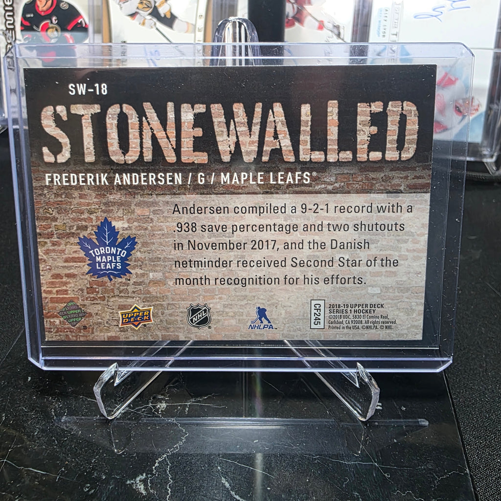 2018-19 Upper Deck Series 1 SW-18 Frederik Andersen Stonewalled Toronto Maple Leafs