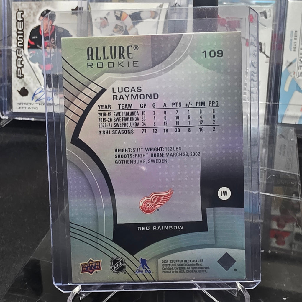 2021-22 Upper Deck Allure Lucas Raymond #109 Red Rainbow Rookie Detroit Red Wings
