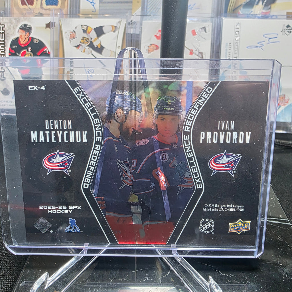 2025-26 SPx Excellence Redefined EX-4 Denton Mateychuk / Ivan Provorov Columbus Blue Jackets
